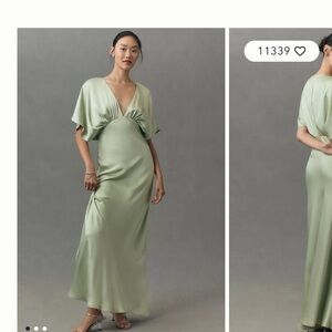 Anthropologie Sage Maxi Dress - BHLDN A-Line, flutter sleeve, satin